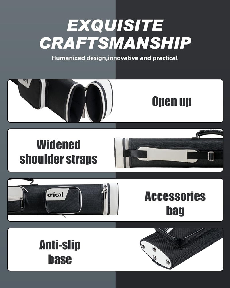 CRICAL Pool Cue Case 2x4 Hard Pool Stick Case Holds 2 Butts and 4 Shafts for Adults Billiard Cue Case with Soft Shoulder Straps - Image 5